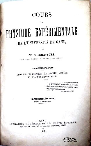 Cours de Physique Expérimentale de La Université de Gand
