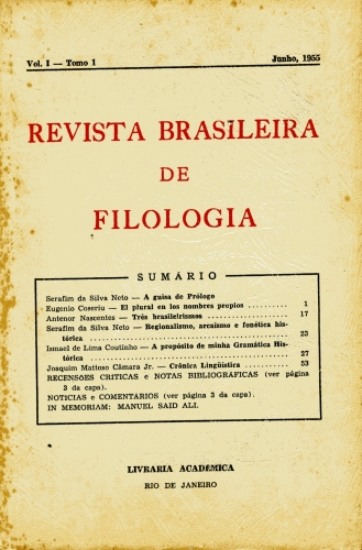 Revista Brasileira de Filologia (Volume 1 - Tomo I)