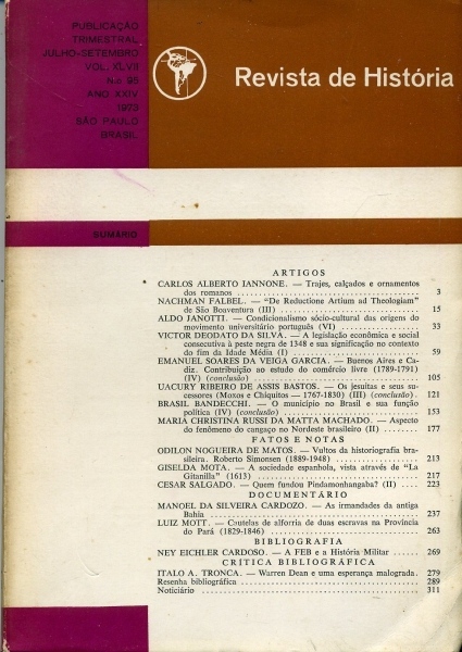 Revista de História (Ano XXIV, Vol. XLVII, nº 95)