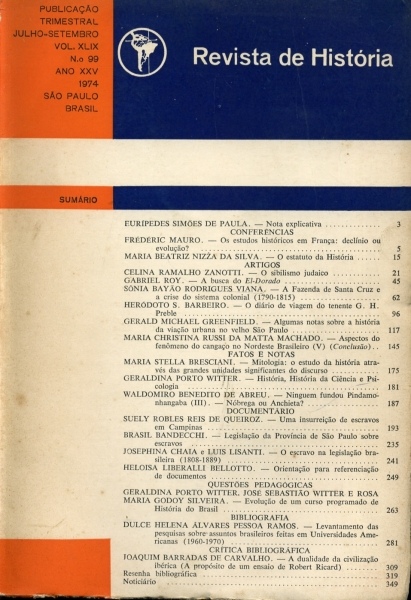 Revista de História Volume XLIX N° 99