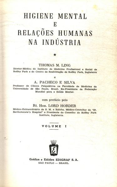 Higiene Mental E Relações Humanas Na Indústria (2 Volumes)