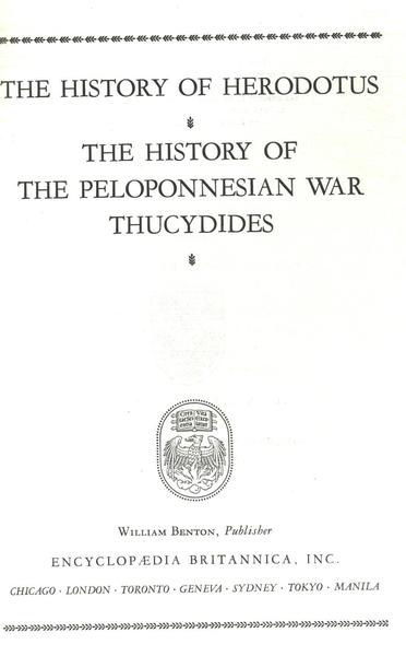 Great Books The History Of Herodotus - The History Of The Peloponnesian War