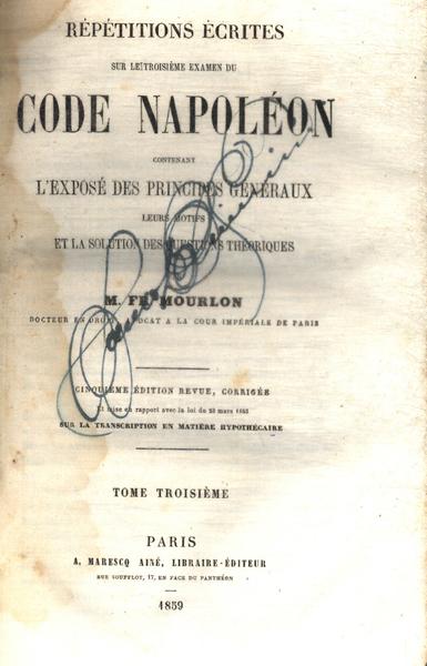 Répétitions Écrites Sur Le Troisième Examen Du Code Napoléon