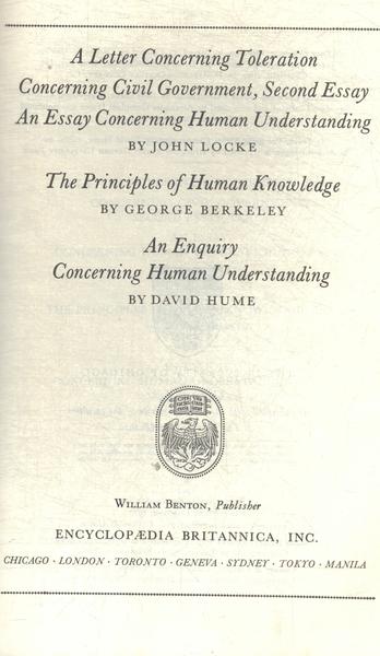 Great Books: A Letter Concerning Toleration - The Principles Of Human Knowledge - An Enquiry Concern