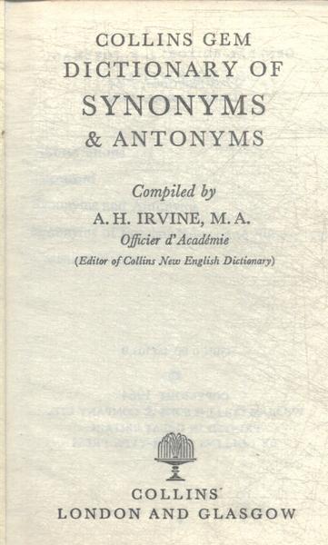 Collins Gem Dictionary Of Synonyms & Antonyms (1974)