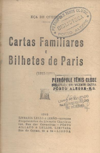 Cartas Familiares E Bilhetes De Paris 1893-1896
