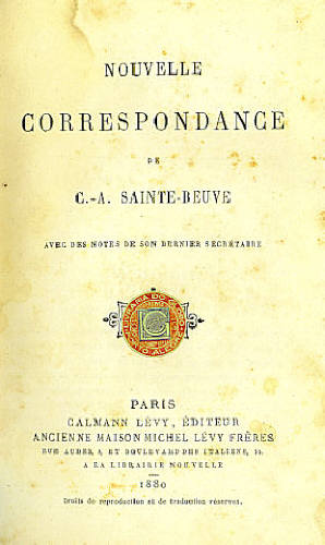 NOUVELLE CORRESPONDANCE DE C. - A. SAINTE- BEUVE