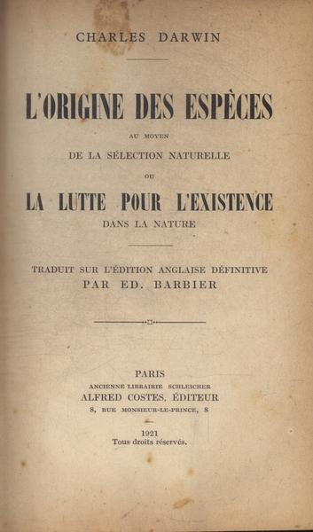 L'origine Des Espèces