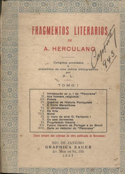 Fragmentos Literários De A. Herculano Vol 1