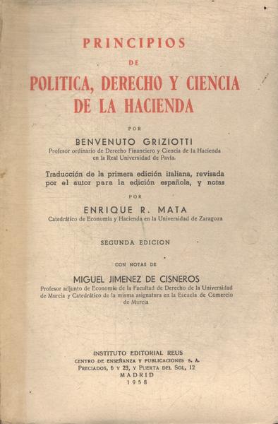 Principios De Politica, Derecho Y Ciencia De La Hacienda (1958)