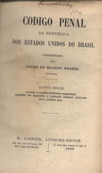 Codigo Penal Da Republica Dos Estados Unidos Do Brasil