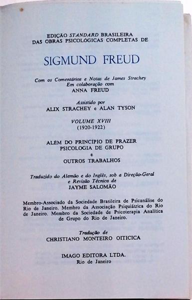Edição Standard Brasileira Das Obras Psicológicas Completas De Sigmund Freud: Além Do Princípio De P