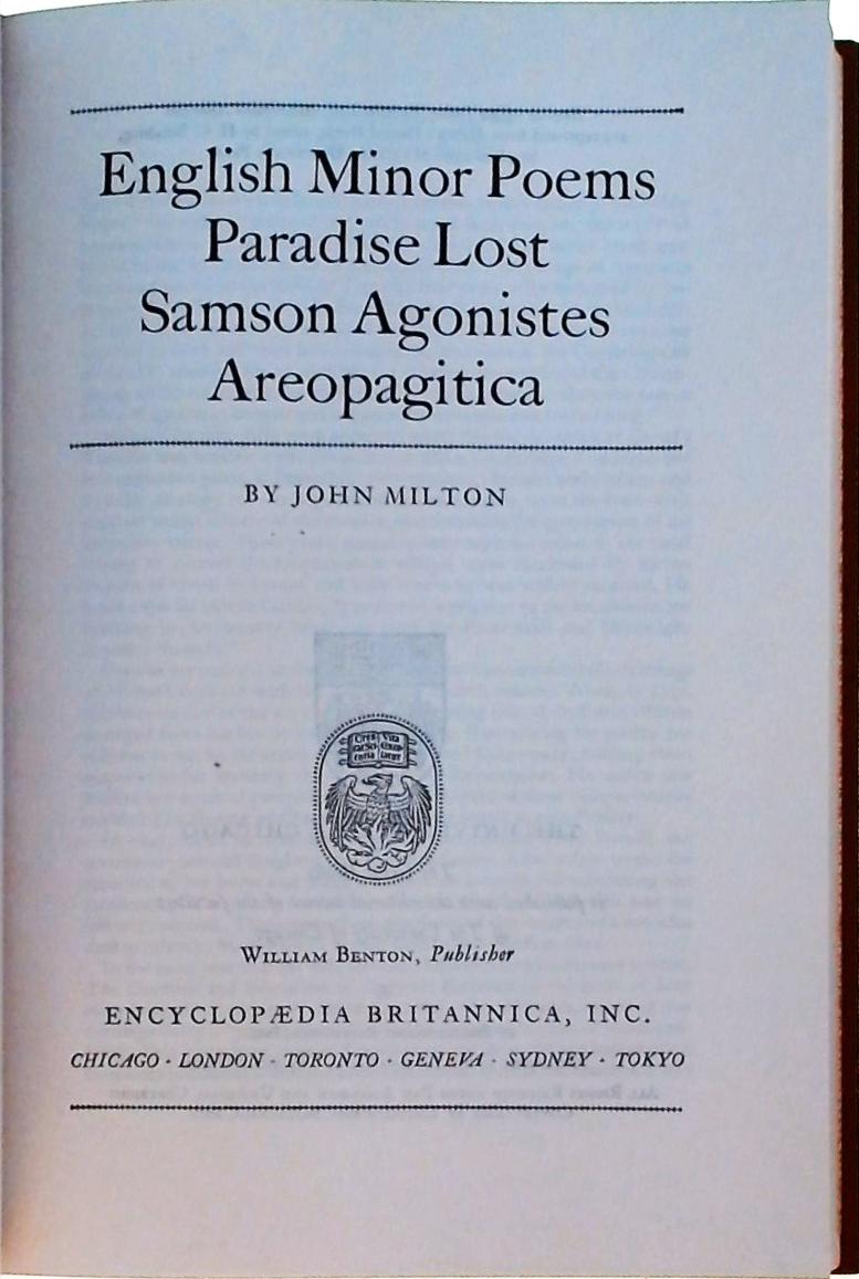 English Minor Poems - Paradise Lost - Samson Agonistes - Areopagitica