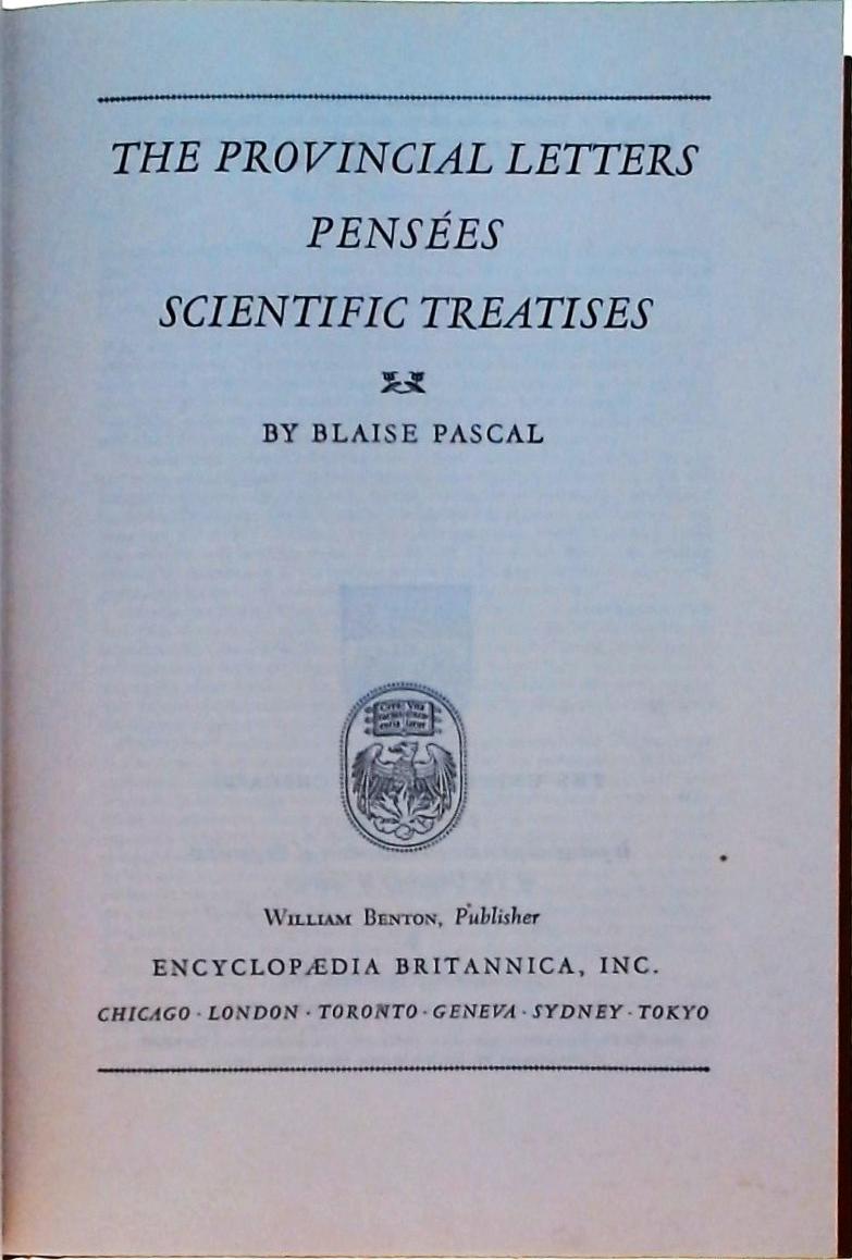 The Provincial Letters Pensées Scientific Treatises
