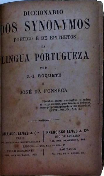 Diccionario Da Lingua Portugueza E Diccionario De Synonymos