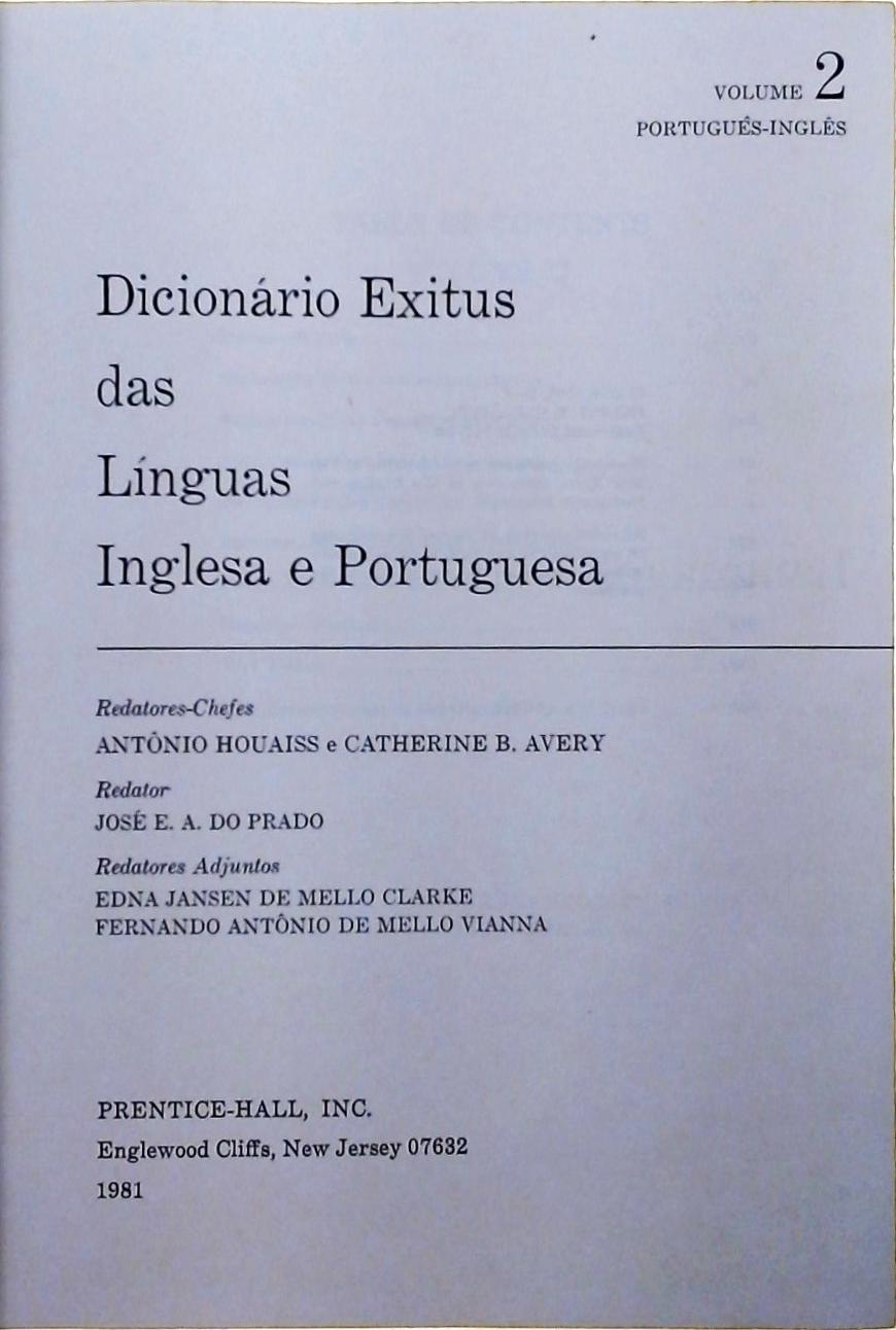 Dicionário Exitus das Línguas Inglesa e Portuguesa Vol. 2