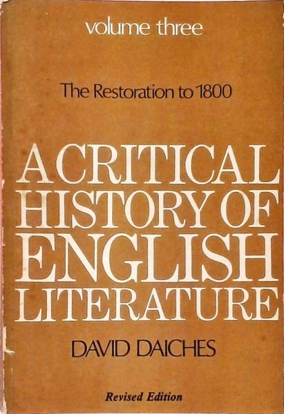 A Critical History Of English Literature Vol. 3