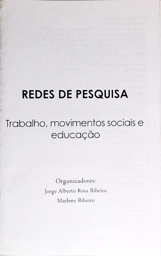 Redes De Pesquisa - Trabalho Movimentos Sociais E Educação