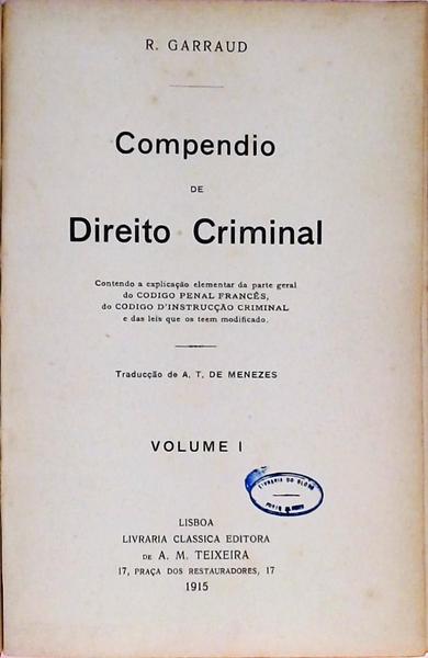 Compedio De Direito Criminal - 2 Volumes