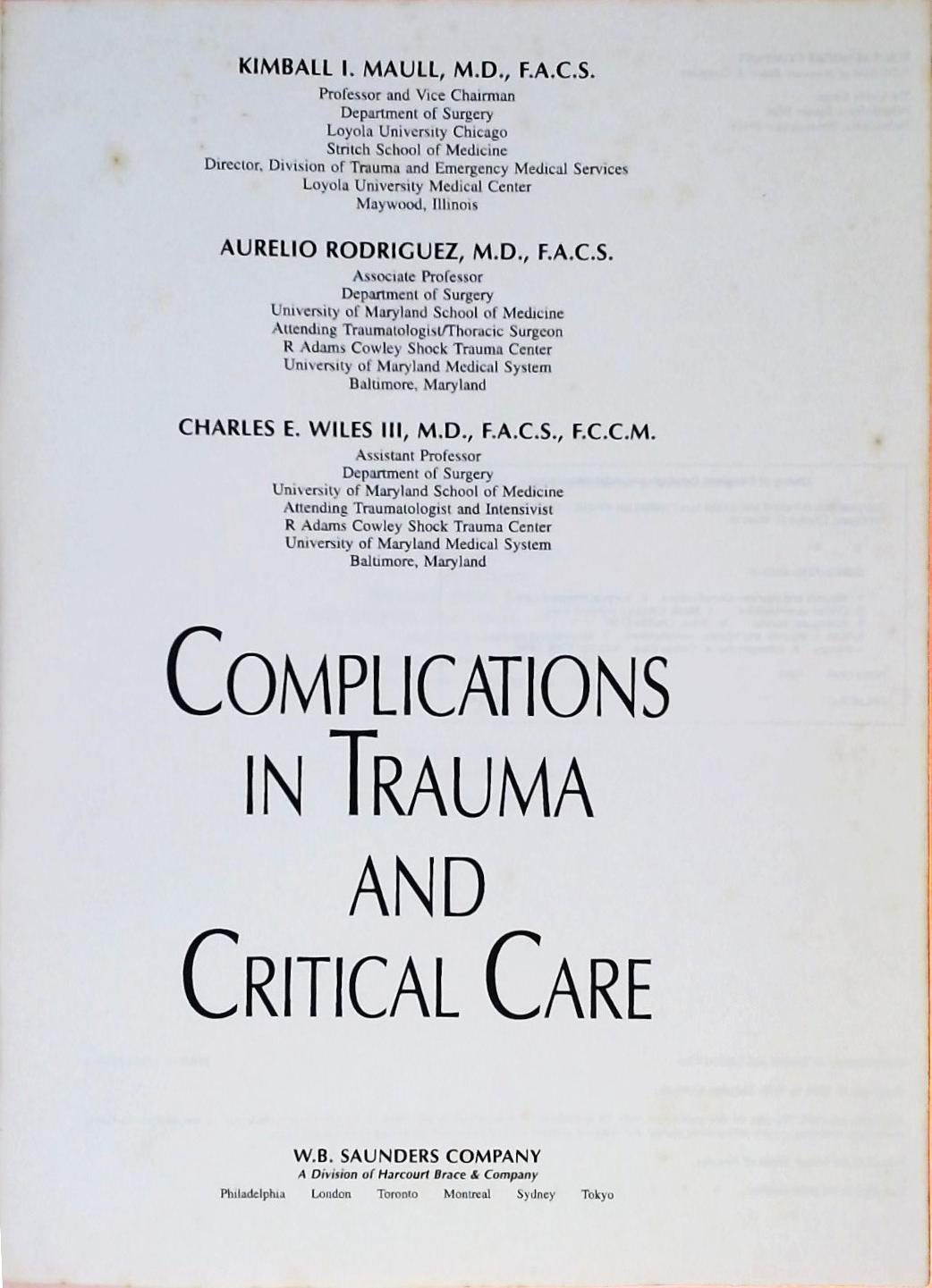 Complications in Trauma and Critical Care