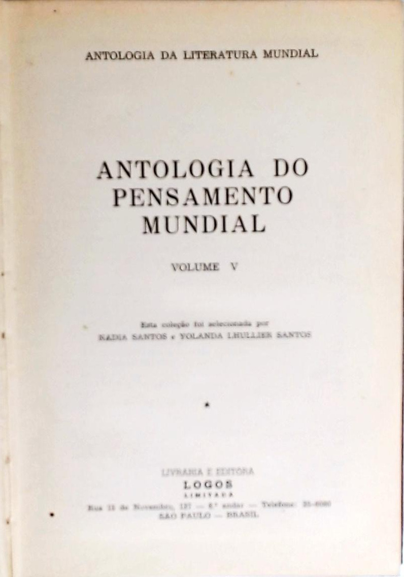 Antologia Do Pensamento Mundial - Volume 5