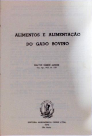 Alimentos e Alimentação do Gado Bovino