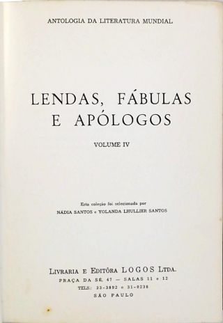Mitologia da Literatura Mundial - Fábulas e Apólogos - Vol. 4
