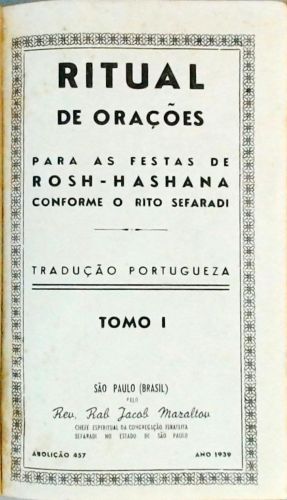 Ritual De Orações Para As Festas De Rosh-Hashana - Tomo 1