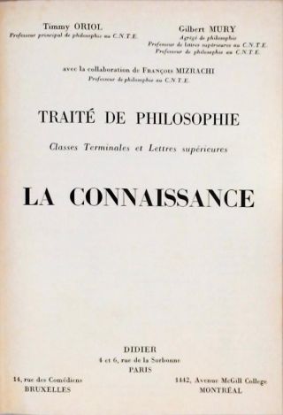 Traité de Philosophie La Connaissance