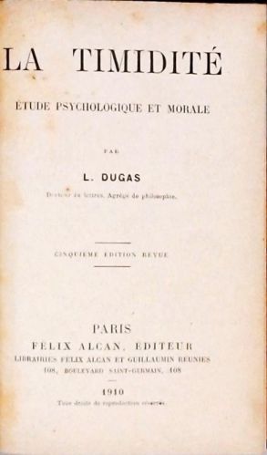 La Timidité - Étude Psychologique et Morale