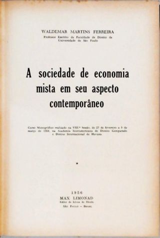 Sociedades de Economia Mista em seu Aspecto Contemporâneo