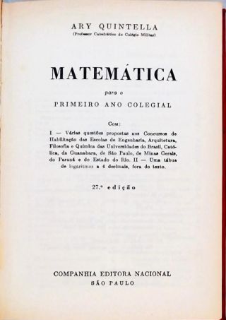 Matemática para o Primeiro Ano Colegial - Em 3 Volumes