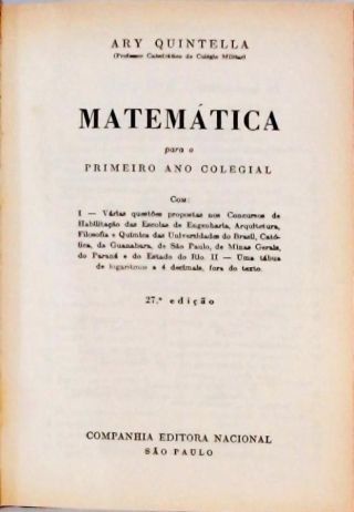 Matemática para o Primeiro Ano Colegial - Em 3 Volumes