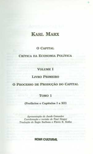 O Capital - Crítica da Economia Política (Volume I)