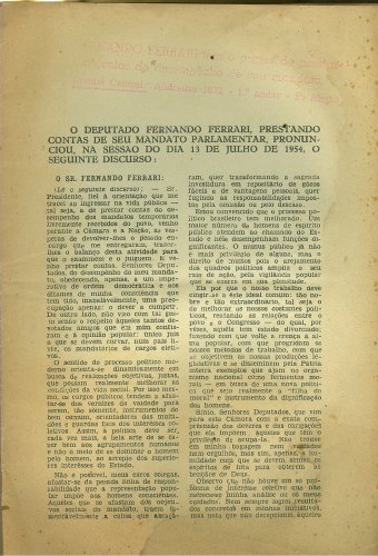 Discurso do Deputado Fernando Ferrari (1954)