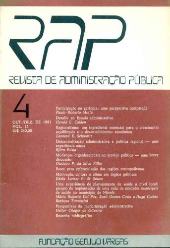 Revista de Administração Pública (Vol. 15, Nº4, Outubro/Dezembro 1981)