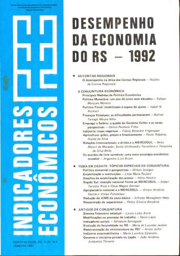 Indicadores Econômicos FEE: Desempenho da Economia do RS - 1992