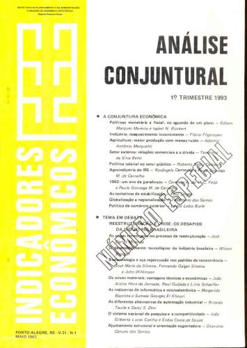 Indicadores Econômicos FEE: Análise Conjuntural 1° Trimestre 1993