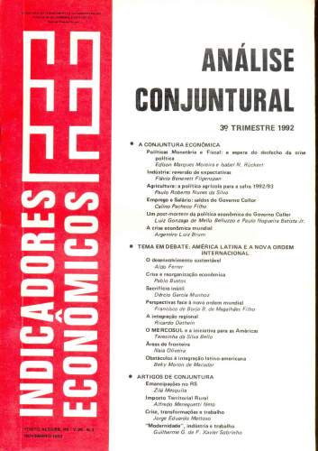 Indicadores Econômicos FEE: Análise Conjuntural 3° Trimestre 1992