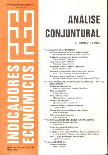 Indicadores Econômicos FEE: Análise Conjuntural 1° Trimestre 1992