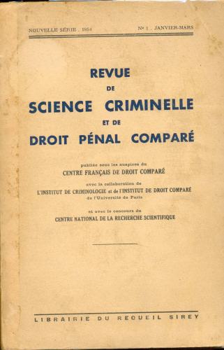 Revue de Science Criminelle et de Droit Pénal Comparé