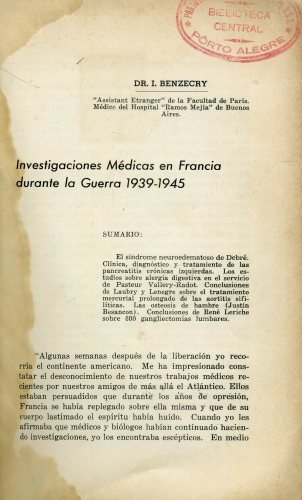 Investigaciones Médicas en Francia durante la Guerra 1939-1945
