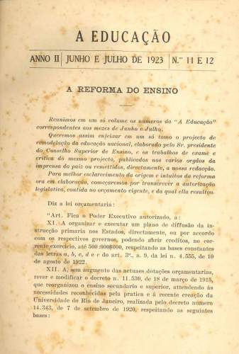 Revista Mensal Dedicada à Defesa da Instrucção no Brasil - A Educação (Ano II, Nº 11 e 12, Junho e J