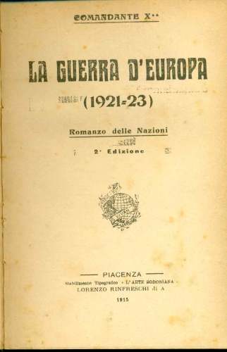 La Guerra dEuropa (1921 - 1923) Romanzo delle Nazioni