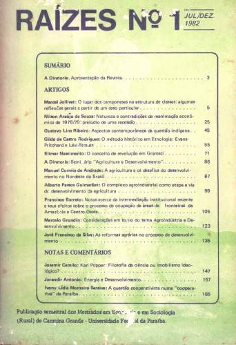 Revista de Ciências Socias e Econômia - Raízes - (Ano I, Nº1, Jul/Dez 1982)