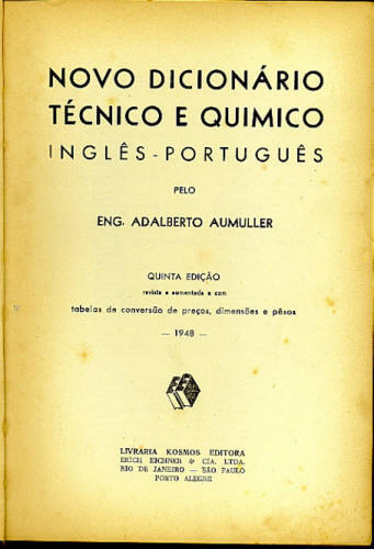 NOVO DICIONÁRIO TÉCNICO E QUÍMICO: INGLÊS- PORTUGUÊS