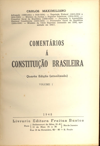 Comentários à Constituição Brasileira 1946 (Volume 1) - Carlos ...