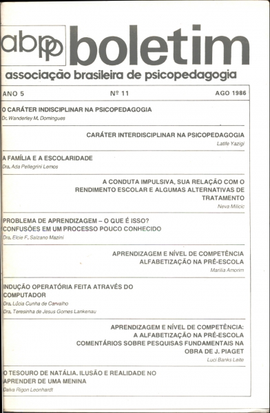 ABPP Boletim Associação Brasileira de Psicopedagogia Agosto/1986 nº 11