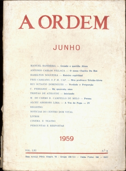 Revista A Ordem - Junho / 1959 - nº 6, Vol. LXI