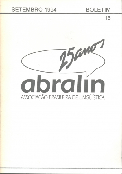 Abralin - Boletim da Associação Brasileira de Lingüistica - nº 16 Set/1994